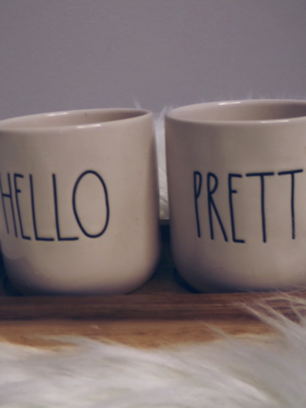 Rae Dunn Ceramic 'Hello' and 'Pretty' Makeup Brush Holders with Wood Base
